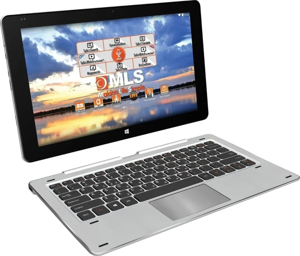 The MLS Magic 11.6 4G as it shipped in 2016, running the Windows desktop with the MLS app launcher